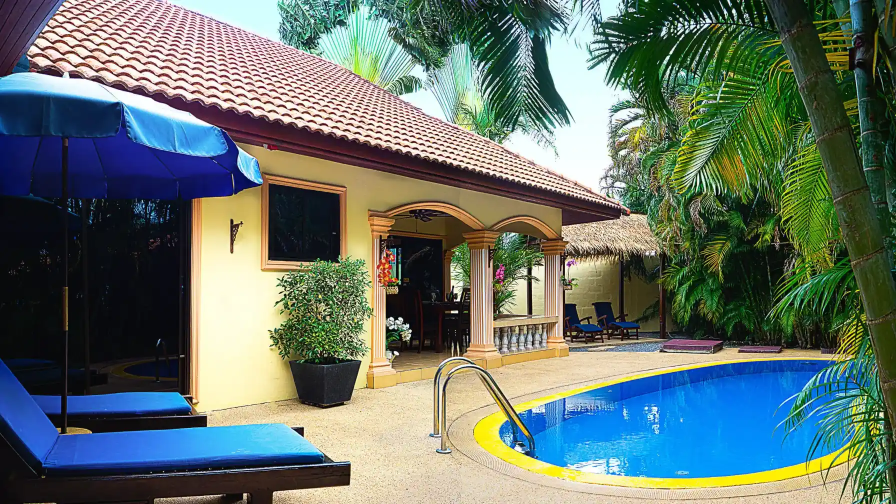 Coconut Paradise Villa pool with coconut palms