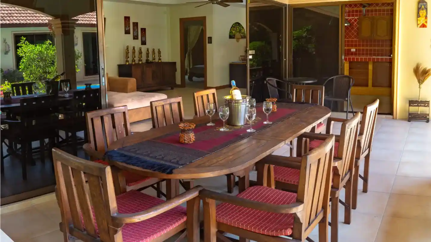 The Coconuts Villa patio and pool view