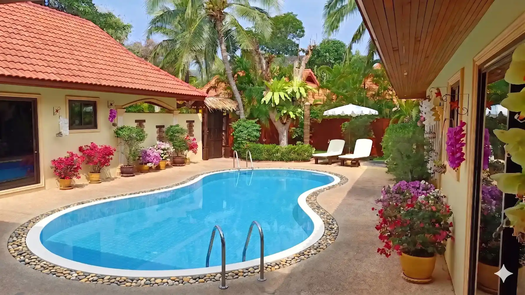 The Coconuts Villa pool from the dining patio