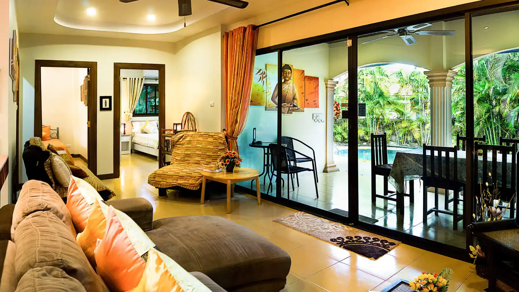 Lakeside Villa lounge with pool view
